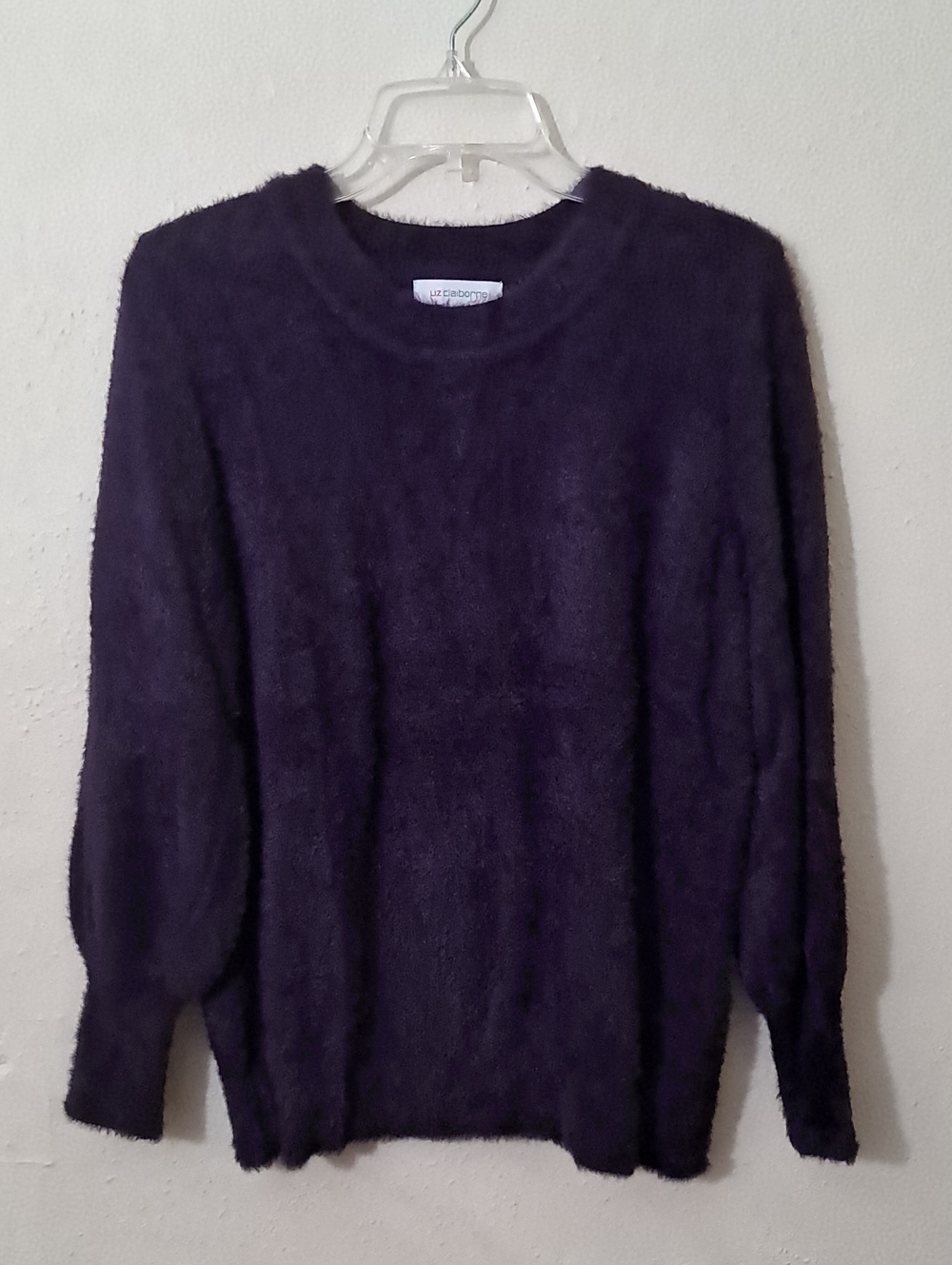 Liz Claiborne Women's Size PXL Deep Purple Fuzzy Crewneck Sweater